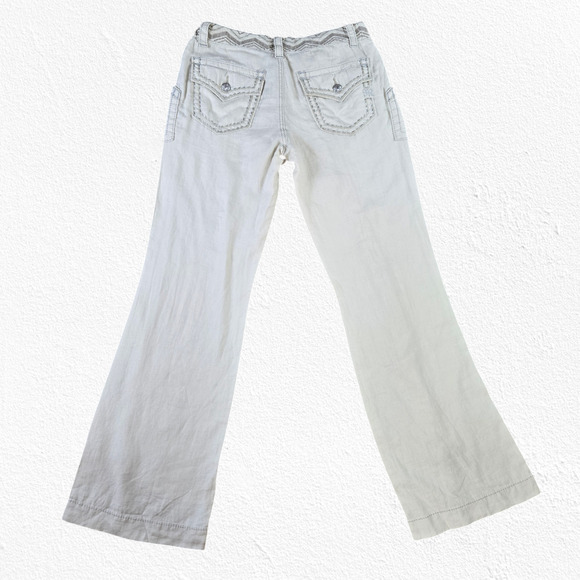 Miss Me Beige Linen Blend Wide Leg Cargo Boho Pants Size Large Y2K 2010s Style - Picture 14 of 14